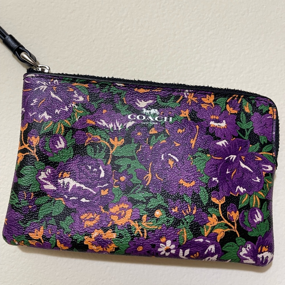 Coach Vibrant Purple and Green Floral Wristlet